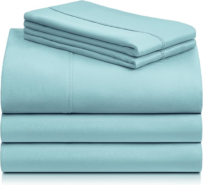 LuxClub 5 PC Split King Sheet Set, Deep Pockets Wrinkle Free Cooling Bed Sheets Hotel Bedding for Women, Men, Includes 2 Fitted Sheet, 1 Flat Sheet and 2 PillowcasesAqua