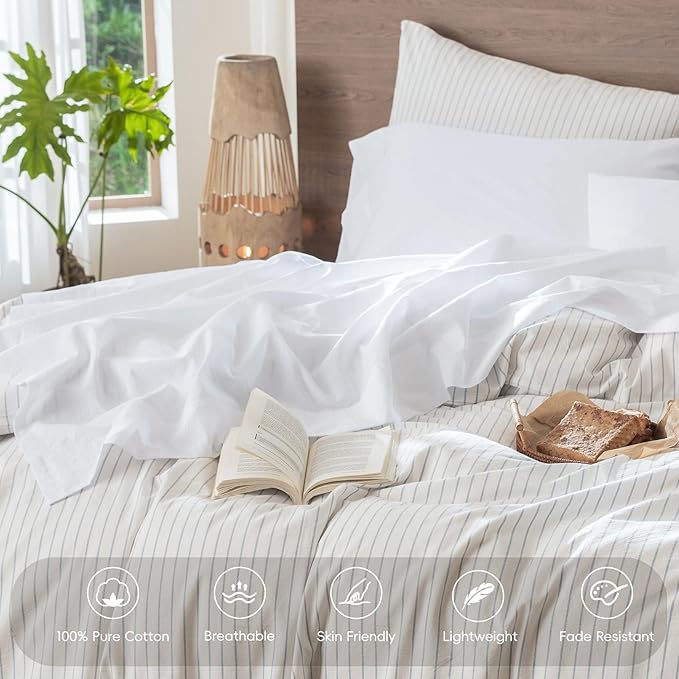 MooMee Bedding Sheet Set 100% Washed Cotton Linen Like Textured Breathable Durable Soft Comfy (Solid Bright White, Split King)