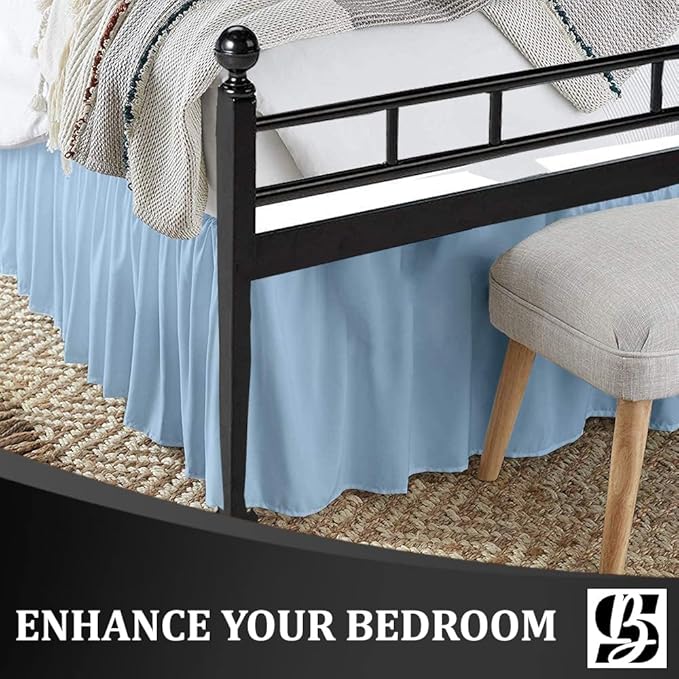 SKY BEDDINGS - Full Size Ruffled Bed Skirt with Split Corners - 16 Inch Drop Dust Ruffle Bed Skirt with Platform Three Sided Coverage - 100% Microfiber, Light Blue