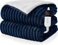 Electric Heated Blanket Queen Size Dual Control - 84"x90" Fast Heating Bed Blankets with 6 Heating Levels & 10 Hours Auto Off, Soft Ribbed Flannel, Over-Heat Protection ETL, Navy Blue