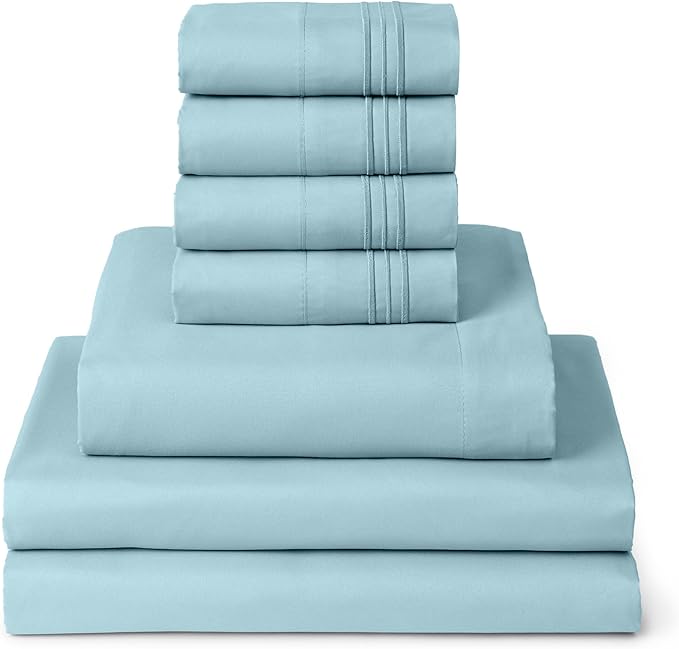 Mellanni Split King Sheet Set - 7-Piece Iconic Collection Bedding, (Including 4 Pillowcases), 16-Inch Deep Pocket, Easy Care, Extra Soft, Cooling Sheets, Brushed Microfiber - Aqua