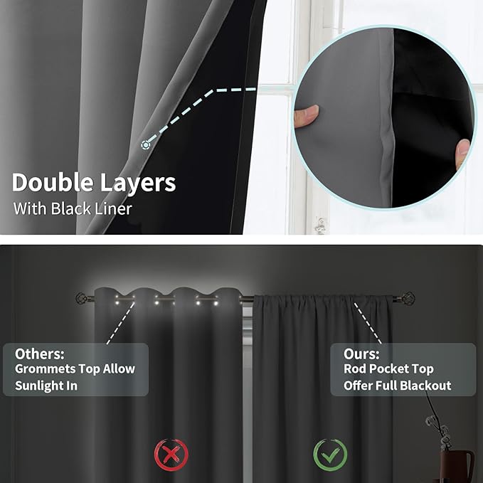BGment 100% Blackout Curtains for Bedroom 72 Inch Length 2 Panels, Thermal Insulated Room Darkening Curtains Rod Pocket Soundproof Bedroom Living Room Window Curtains, Dove Grey, Each 42 Inch Wide