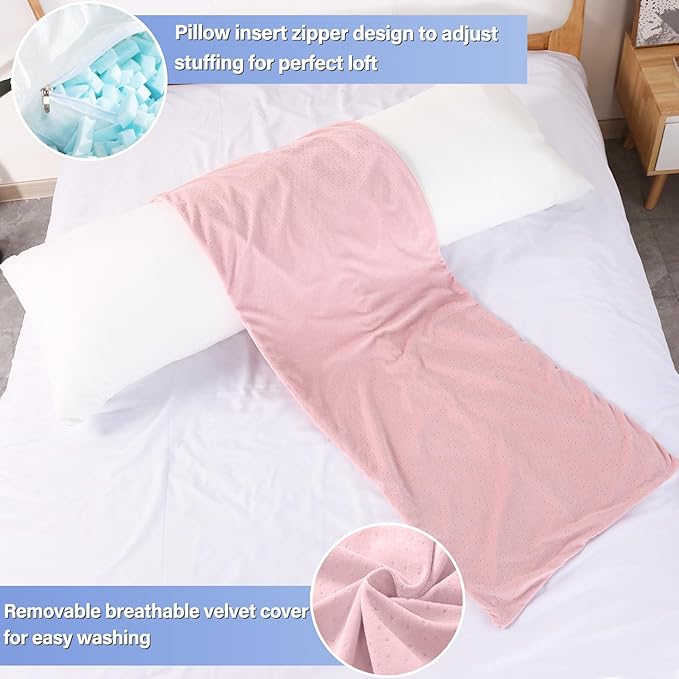 Body Pillow, Memory Foam Body Pillows for Adults Sleeping, Long Pillow for Bed, Big Large Firm Full Body Pillow for Side Sleeper, 20x54 Inch, Light Pink
