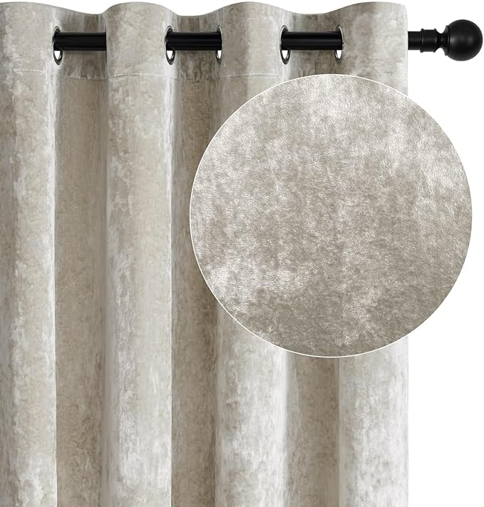 SMILETIME Ivory White Crushed Velvet Curtains 52x108 inch Luxurious Thermal Insulated Soundproof Drapes for Living Room Bedroom Office Soft and Durable Light-Filtering Window Treatments, 2 Panels