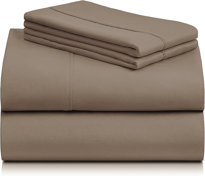 LuxClub 4 PC California King Sheet Set, Deep Pockets Wrinkle Free Cooling Bed Sheets Hotel Bedding for Women, Men, Includes 1 Fitted Sheet, 1 Flat Sheet and 2 Pillowcases-Soft Dark Khaki