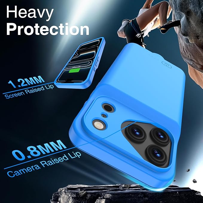 GIN FOXI Battery Case for iPhone 17 Pro, Charging Case Charger 8500mAh Ultra-Slim Lightweight Powerful Battery Pack 15W Fast Rechargeable Anti-Fall TPU Juice Box for iPhone 17 Pro (6.3") Blue