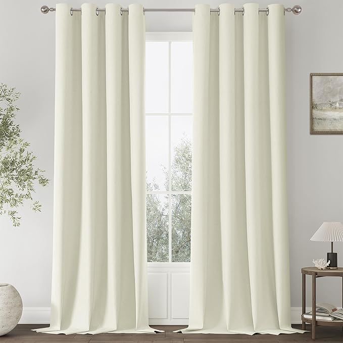 ChrisDowa 100% Blackout Iovry Solid Curtains 102 Inches Long 2 Panels for Bedroom Living Room,Farmhouse Room Darkening Thermal Insulated Soundproof Grommet Top Window Treatment Drapes,52x102