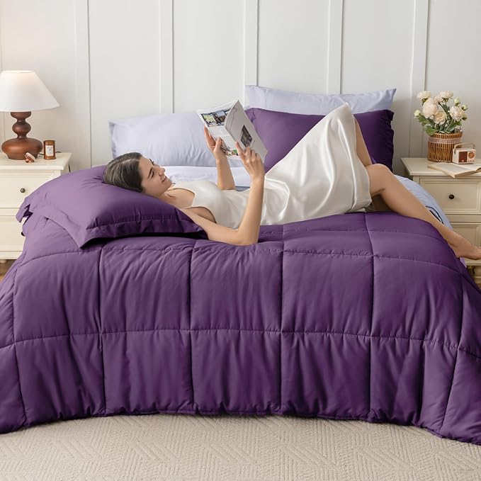 JOLLYVOGUE Twin Comforter Set, Ultra-Soft Bed in a Bag Twin Size 5 Pieces, Oeko-TEX Certified Bedding Set with Down Alternative Comforter, Sheets, Pillowcases & Shams, Purple & Lavender