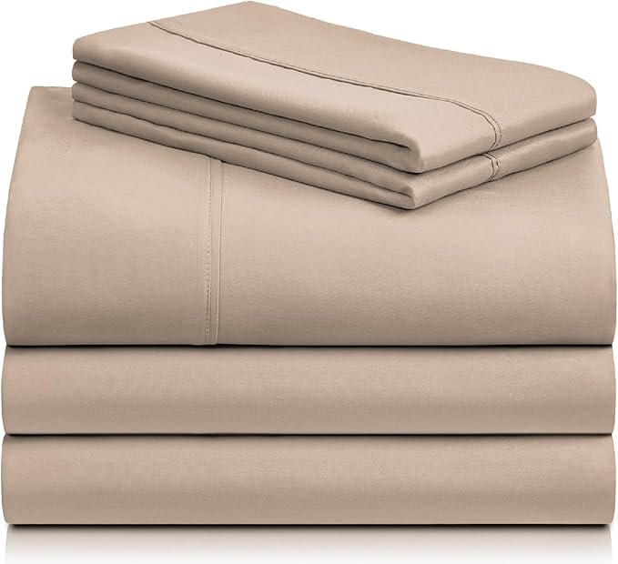LuxClub 5 PC Split King Sheet Set, Deep Pockets Wrinkle Free Cooling Bed Sheets Hotel Bedding for Women, Men, Includes 2 Fitted Sheet, 1 Flat Sheet and 2 PillowcasesSoft Light Khaki