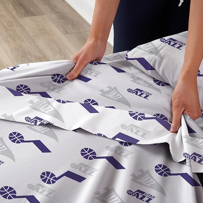 Northwest Officially Licensed Utah Jazz NBA Queen Size Sheet Set – Soft Team Logo Bedding for Dorms, Bedrooms, Fan Caves & Game Day Style