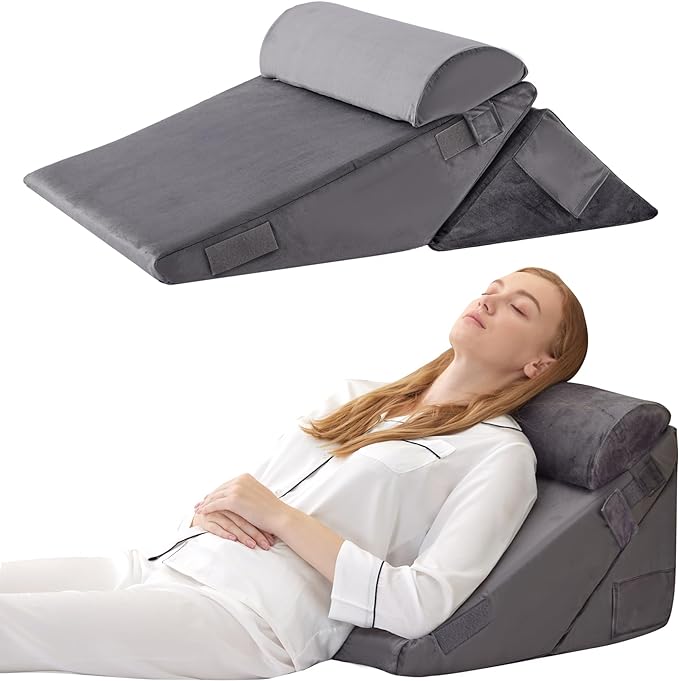 Bedluxe 3Pcs Orthopedic Bed Wedge Pillow Set, Foam Wedge Pillow Post Surgery for Back, Leg and Knee Support, Adjustable 9&12 Inch Folding Triangle Pillow for Sleeping, Acid Reflux, Snoring, Velvet