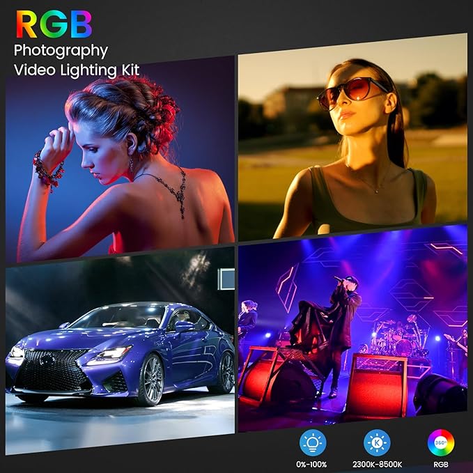 RGB Photography Lighting Kit, 50W Bi-Color Professional LED Studio Lights, 2300k~8500k Dimmable Photo Lights for Photography Filming Camera Video Recording Stage Shooting Streaming YouTube TikTok