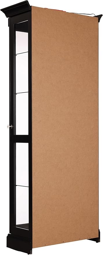 Howard Miller Brigid II Curio Cabinet – Premium Black Finish Illuminated Display Cabinet for Collectibles with Sliding Glass Door Adjustable Shelves Mirrored Back andSecure Key Lock