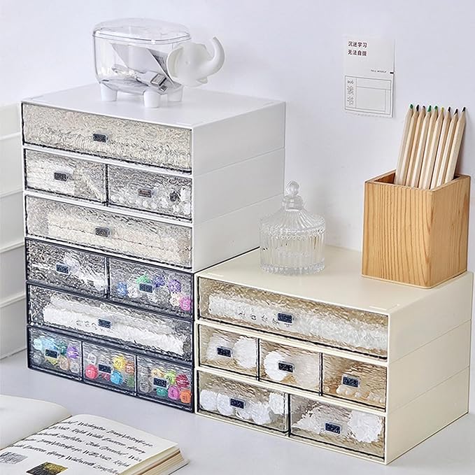 Desk Drawer Organizer, Stackable Office Supplies Desk Organizer, Plastic Plastic Storage Drawer, Desk Grocery Organizer For Stationery/Office Supplies (New White, 2 compartments)