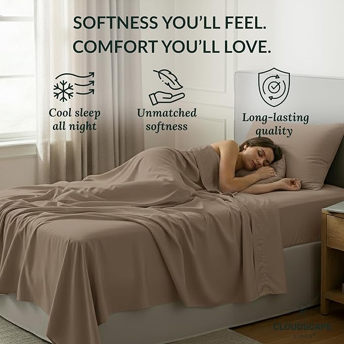 Egyptian Cotton Twin XL Size Sheets Set, 4 Taupe