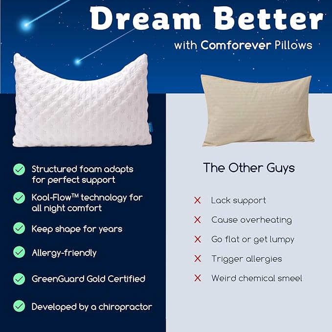 Cooling Side Sleeper Pillow for Neck and Shoulder Pain, Luxury Shredded Memory Foam Curved Bed Pillows for Sleeping Set of 1- Adjustable King Size- Washable Cover Crescent White