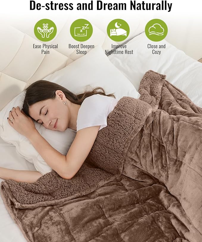 Uttermara Weighted Blanket Queen Size 20lbs 60x80 inches, Cozy Sherpa Weighted Blankets with Soft Plush Fleece, Warm Sherpa Thick Heavy Blanket Great for Sleep and Calming, Brown