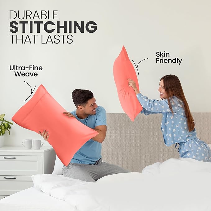 Pillow Covers by Utopia Bedding - Queen Size 2-Pack – Soft Brushed Microfiber – Perfect for Hospitals, Hotels, Guest Rooms – Oeko-TEX Certified, 20x30 Inches (Coral)