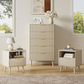 LYNSOM Fluted Dresser and Nightstand Sets 3 Piece, 5-Drawers Dresser and 1-Drawer Nightstands Set of 2, Wood Bedroom Furniture Set for Home, Bedroom, Hallway, Beige