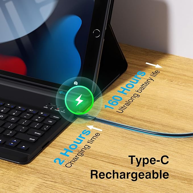 OYEEICE Keyboard Case for iPad 9th Generation - Wireless Detachable Keyboard Folio Cover with Pencil Holder for iPad 9th/8th/7th Gen 10.2 inch, iPad Pro 10.5" & iPad Air 3rd Gen - Black