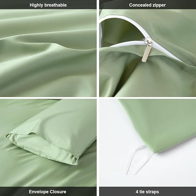 Duvet Cover King,100% Egyptian Cotton Duvet Cover Set,1600 Thread Count Feel Super Soft Comfortable Chic Lightweight 3 PCs Home Bedding Set (Sage Green,104''x90'')