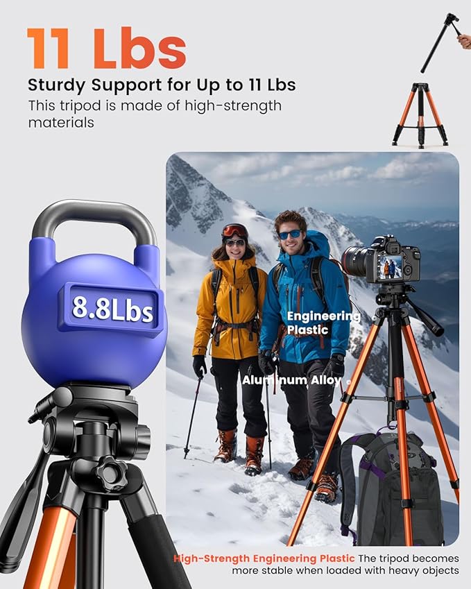 73" Camera Tripod and Monopod, Professional Aluminum Tripod Stand for Mirrorless Camera/DSLR/Cell Phone/Camcorder/GoPro, with Phone Holder and Travel Bag (Burnt Orange)