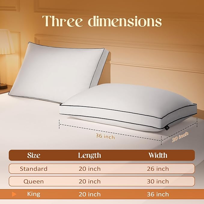 Feather Down Pillows King Size Set of 2 with Gusset, Luxury Hotel Collection Bed Pillow 2 Pack, Down Surrounded Pillows for Sleeping, Soft Fluffy for Side, Back Sleepers 18x34x2 in.