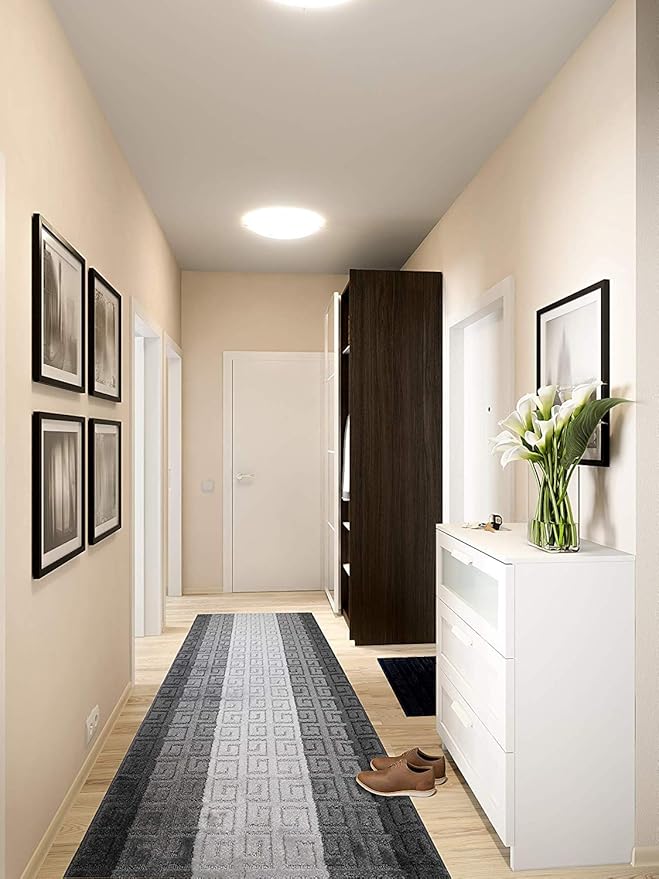 Custom Length Hallway Runner Rug,Slip Resistant,Meander Grey, 26 Inch X 21 feet, Sold and Priced Per Foot