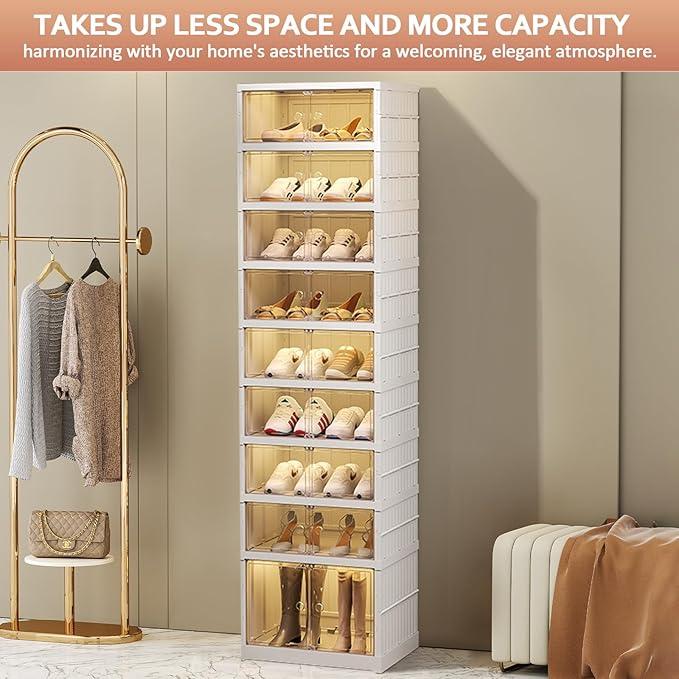 Shoe Rack Organizer for Closet Entryway 9 Tiers-18 Pairs Foldable Sneaker Storage Shoe, Collapsible Shoe Cabinet with Doors, Stackable Shoe Storage Cabinet with Lids for Living Room