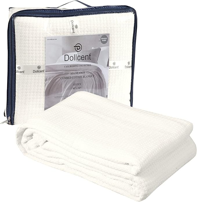 DOLLCENT 100% Cotton King Size Blanket for Bed, Premium Soft Combed Lightweight Blankets, Washed Breathable Cozy Bed Throw Blanket, Ivory King Cotton Blankets for All Season: Ivory (108"x90")