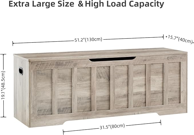 51.2" Storage Chest Extra Large,Storage Bench with 2 Safety Hinges,Shoe Bench,51.2 * 15.7 * 19.1 inches,Wooden Trunk for Bedroom,livingroom,entryway,Supports 220 lb,Easy Assembly(Greige