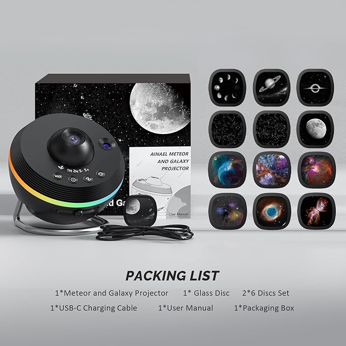 Galaxy Projector, Star Projectors Home Planetarium Space Ceiling Starry Sky Night Light with Light Strip, Meteor and Galaxy Projector & 2 Films Set for Kid Adult