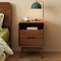 Walnut Nightstand Solid Wood Night Stand, Dark Wood Nightstands with 2 Drawers & Open Shelf, Mid Century Modern Nightstand, Wooden Bedside Table for Bedroom(Dark Black Walnut,23.23" H)