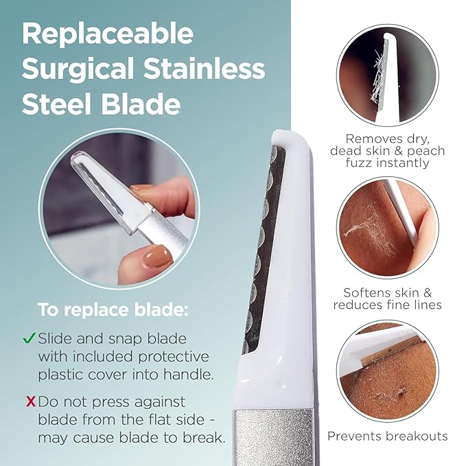 StackedSkincare Dermaplane Razor for Women Face - Professional Facial Razor, Non-electric Face Shaver for Women - Eyebrow Razor & Dermaplaning Tool for Face Exfoliation - Includes Handle & Blade