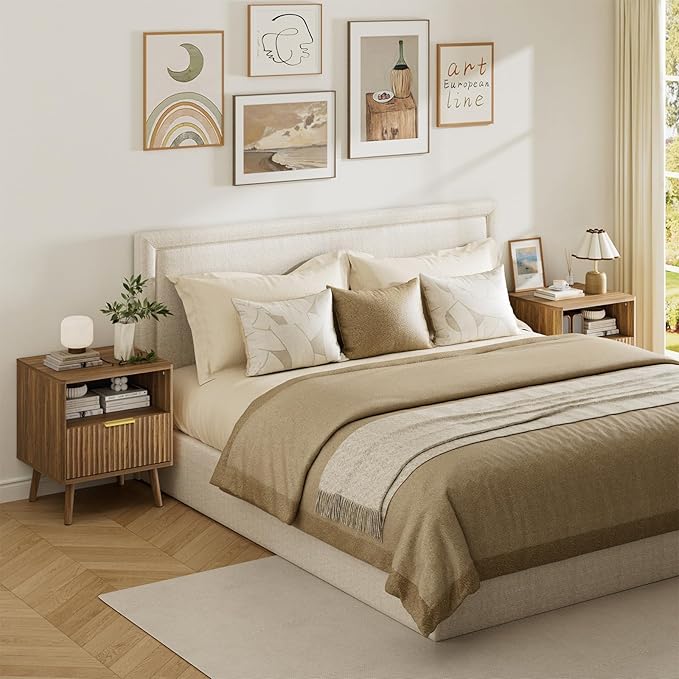 LYNSOM Fluted Dresser and Nightstand Sets 3 Piece, 7-Drawers Dresser and 1-Drawer Nightstands Set of 2, Wood Bedroom Furniture Set for Home, Bedroom, Hallway, Walnut