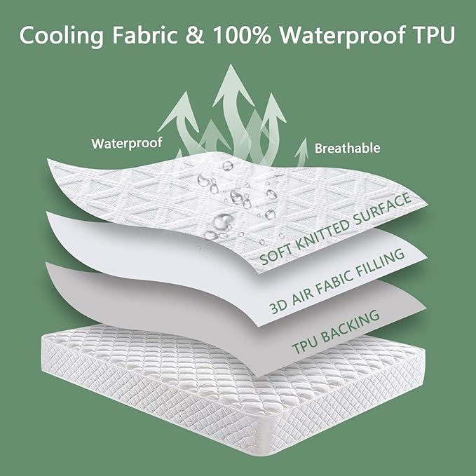 PremiumWaterproof Mattress Protector Twin XL Size, Breathable Bed Cover 3D Air Fabric Cooling Mattress Pad Cover Smooth Soft Noiseless Washable, 8''-21'' Deep Pocket (White)