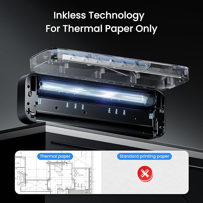 Portable Printers Wireless for Travel, Inkless Printer for Phone & Laptop, Thermal Bluetooth Small Compact Mobile Printer for Home Use, Support 8.5" X 11" US Letter & A4 Size