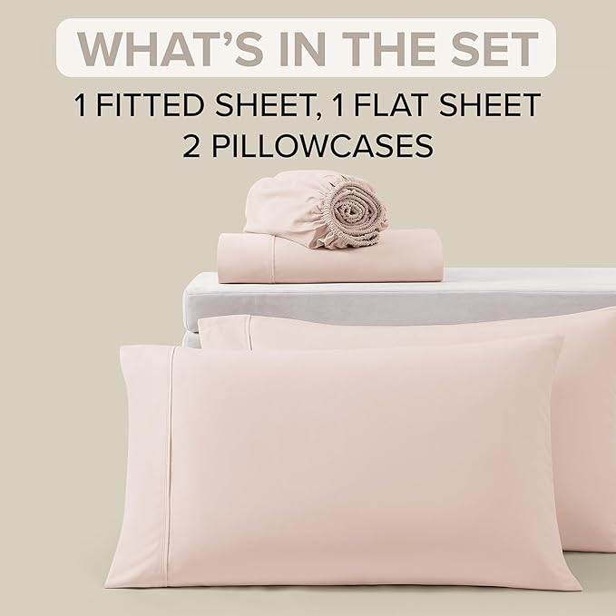 UGG Full XL Sheet Set 4-Piece Luxury Cooling Sheets Deep Pockets Premium Bedding with 2 Pillow Shams Machine Washable, for Dorm Essentials & College Bedding, Full XL, Shell Pink (Hedi)