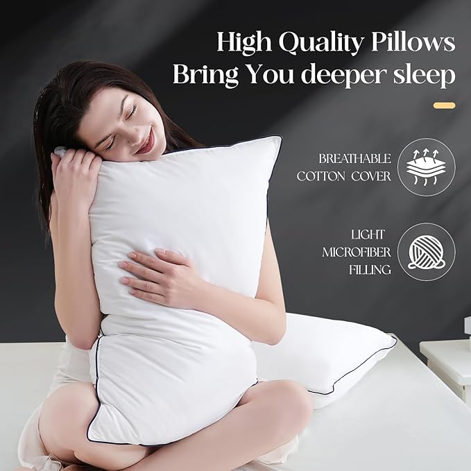 Luxurious Goose Down Bed Pillows King Size Set of 2, Hotel Collection Pillows Designed for Deep Sleep, Soft and Supportive Filling for Side, Back Sleepers 20" x 36"
