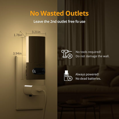 Lyridz Plug-in LED Rotatable Night Light with Motion Sensor, Dimmable Backlit Nightlight with 1-150lm Adjustable Brightness for Bathroom, Bedroom, Hallway, Stairs, 2 Pack