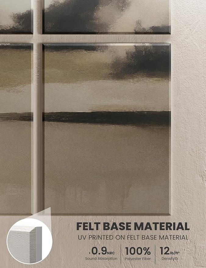Wall Art Acoustic Panels,35''X24'''Soundproof Wall Panels-8-Pack with 50 Adhesive Tabs, Decorative Sound Absorbing Panels for Living Room and Recording Studio, Offices-Mist Reflections
