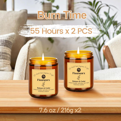Balsam & Cedar Scented Candle Set 2 Pack – Natural Soy Wax Hand-Poured – Relax and Relieve Stress – 60-Hour Long-Lasting Burn – Premium Aromatherapy Candle for Home Decor, Gifts