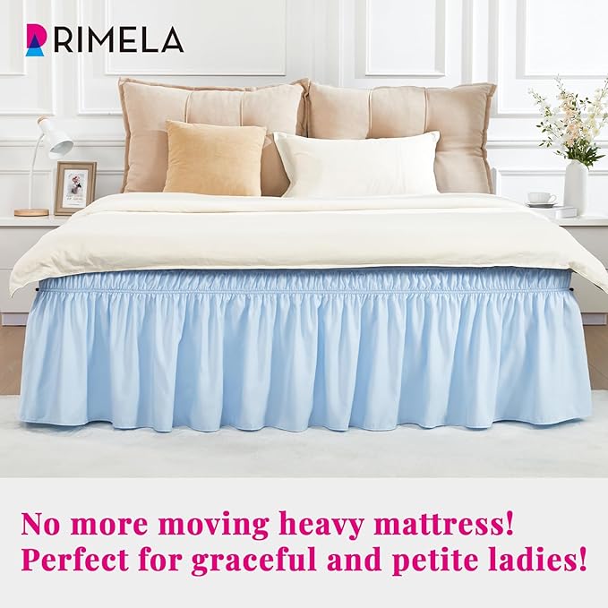 RIMELA Light Blue Bed Skirt King Size 18 Inch Drop, Elastic Bed Skirting for Bed Base and Frame, Bedding Dust Ruffle Easy to Install, Lightweight Wrap Around Adjustable Bedskirt