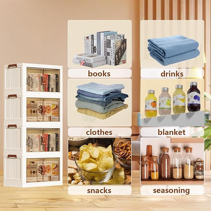 130 QT Large Plastic Storage Bins with Lids Open Front, Stackable Storage Containers with Wheels for Clothes, Home, Room, White, 3 Tiers