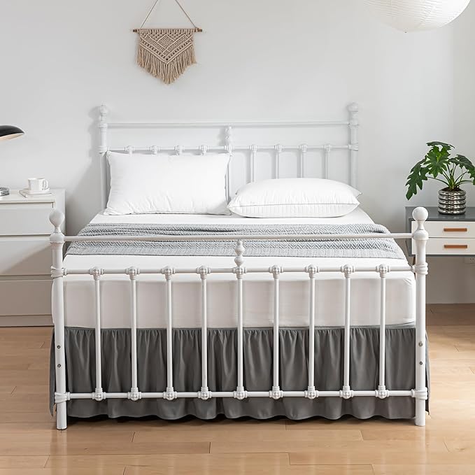 Bed Skirt Twin Size Ruffled Bed Skirts with Split Corners, 14 Inch Drop Dust Ruffle Bed Skirt with Platform, Gray