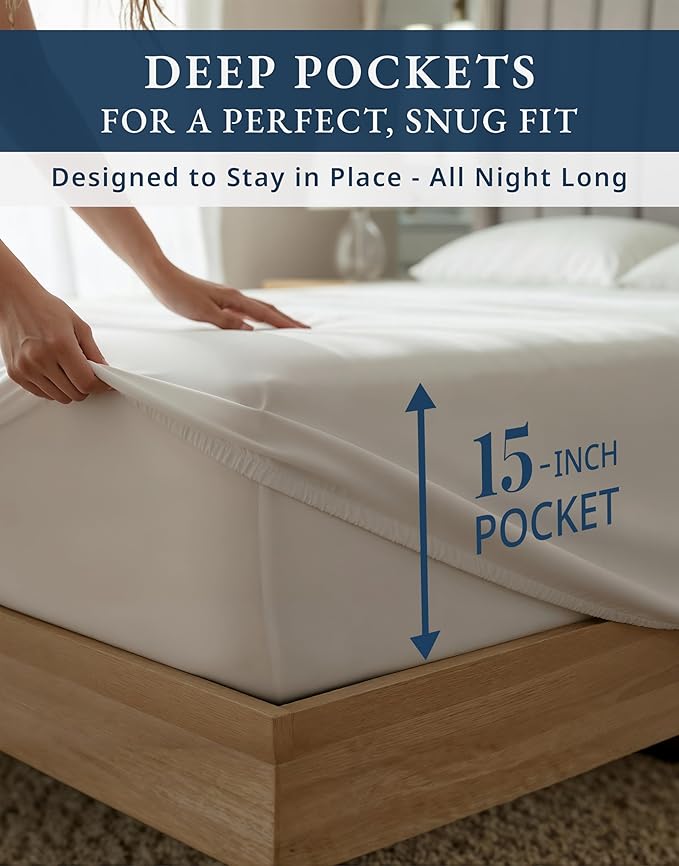 LANE LINEN 100% Cotton California King Sheet Sets - 1000 Thread Count, Soft & Comfy Luxury Hotel Like Thick Fully Elasticized Bed Sheet, No Pill Fade Resistant Oeko Tex Certfied Cal King Sheet - White