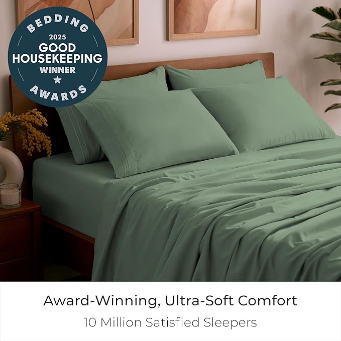 Mellanni King Sheet Set - 6-Piece Iconic Collection Bedding, (Including 4 Pillowcases), 16-Inch Deep Pocket, Easy Care, Extra Soft, Cooling Sheets, Brushed Microfiber - Sage