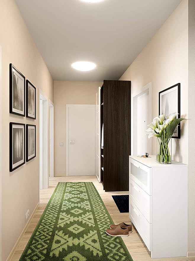 Custom Length Hallway Runner Rug,Slip Resistant,Southwestern Green, 26 Inch X 26 feet, Sold and Priced Per Foot