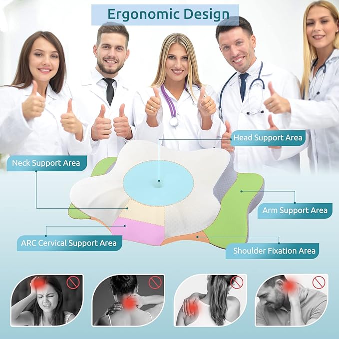 DONAMA Cervical Pillow for Neck and Shoulder,Contour Memory Foam Pillow,Ergonomic Neck Support Pillow for Side Back Stomach Sleepers with Pillowcase-Standard Size
