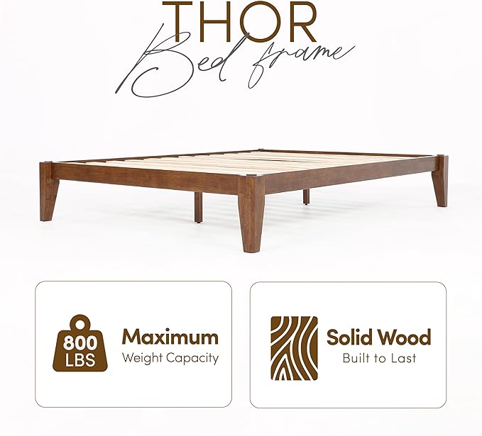 Thor Bed Frame Full - Solid Wood Platform Bed - Japanese Joinery Bed Frame - Wood Slat Support - No Box Spring Needed - Easy Assembly - Minimalist & Modern Style (Walnut)